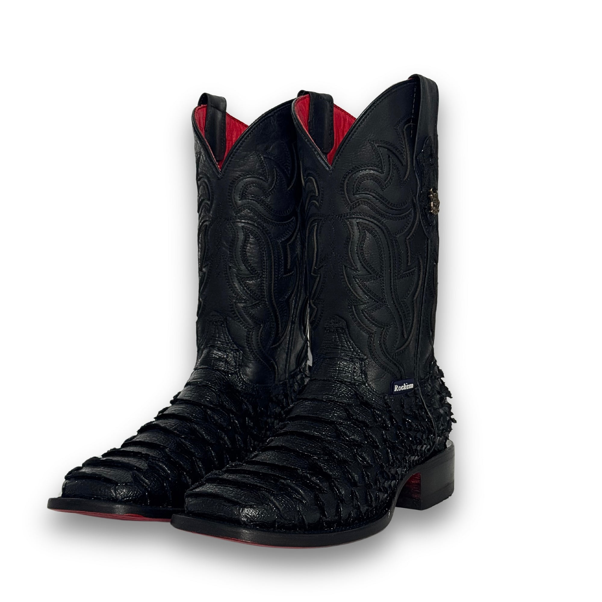 Rock’ Em - Men’s Bruce Viper Red Bottom Python Black Wide Square Toe Boots