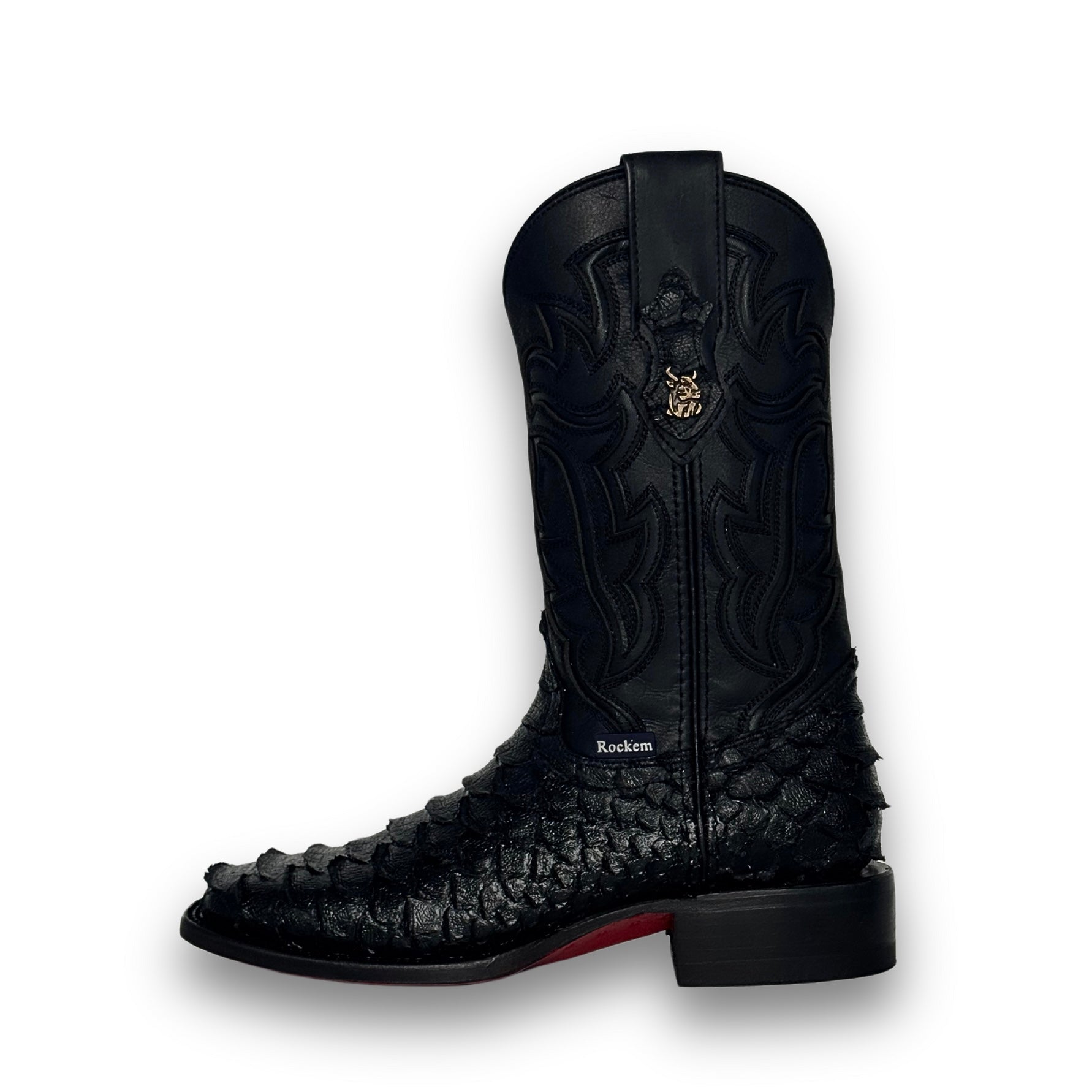 Rock’ Em - Men’s Bruce Viper Red Bottom Python Black Wide Square Toe Boots