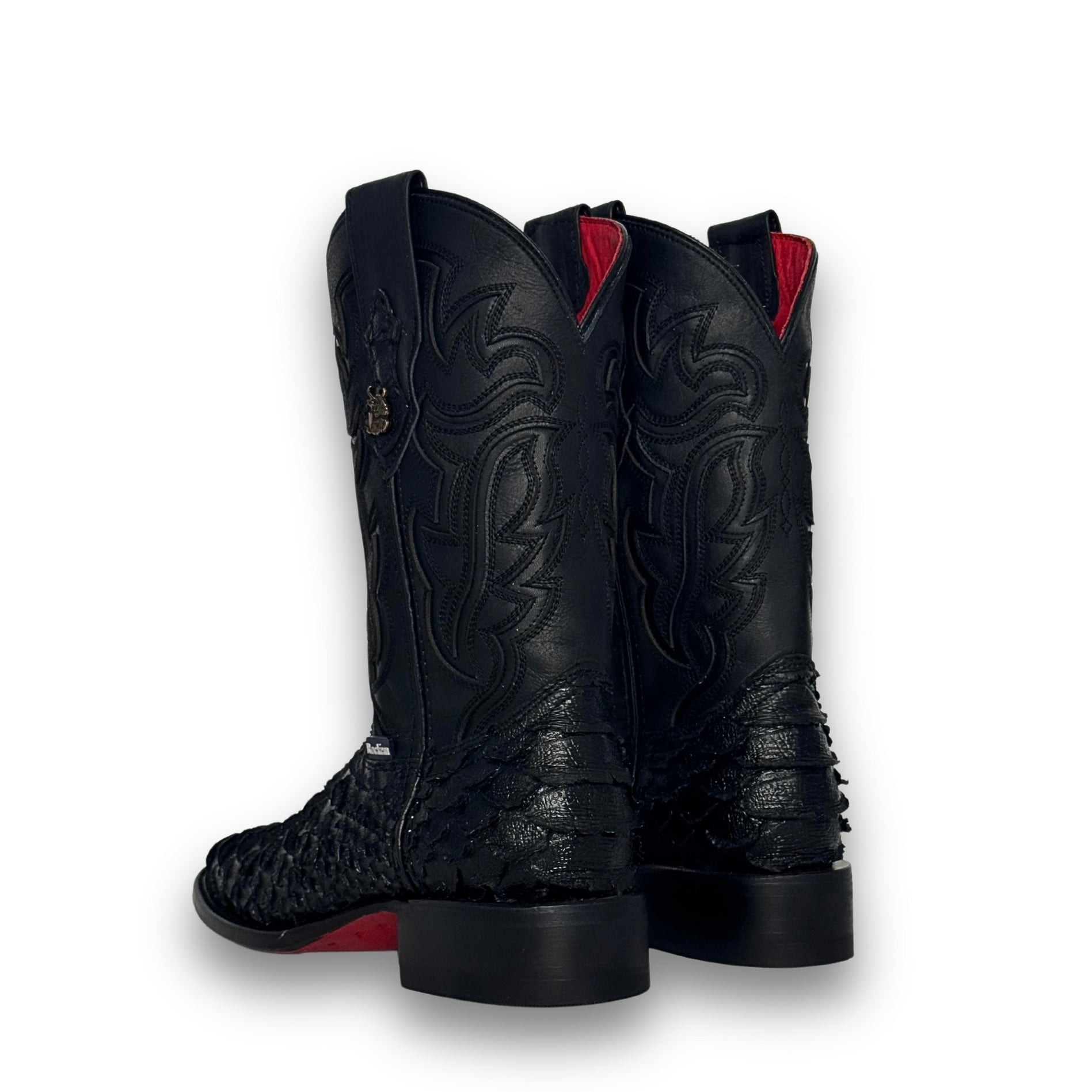 Rock’ Em - Men’s Bruce Viper Red Bottom Python Black Wide Square Toe Boots