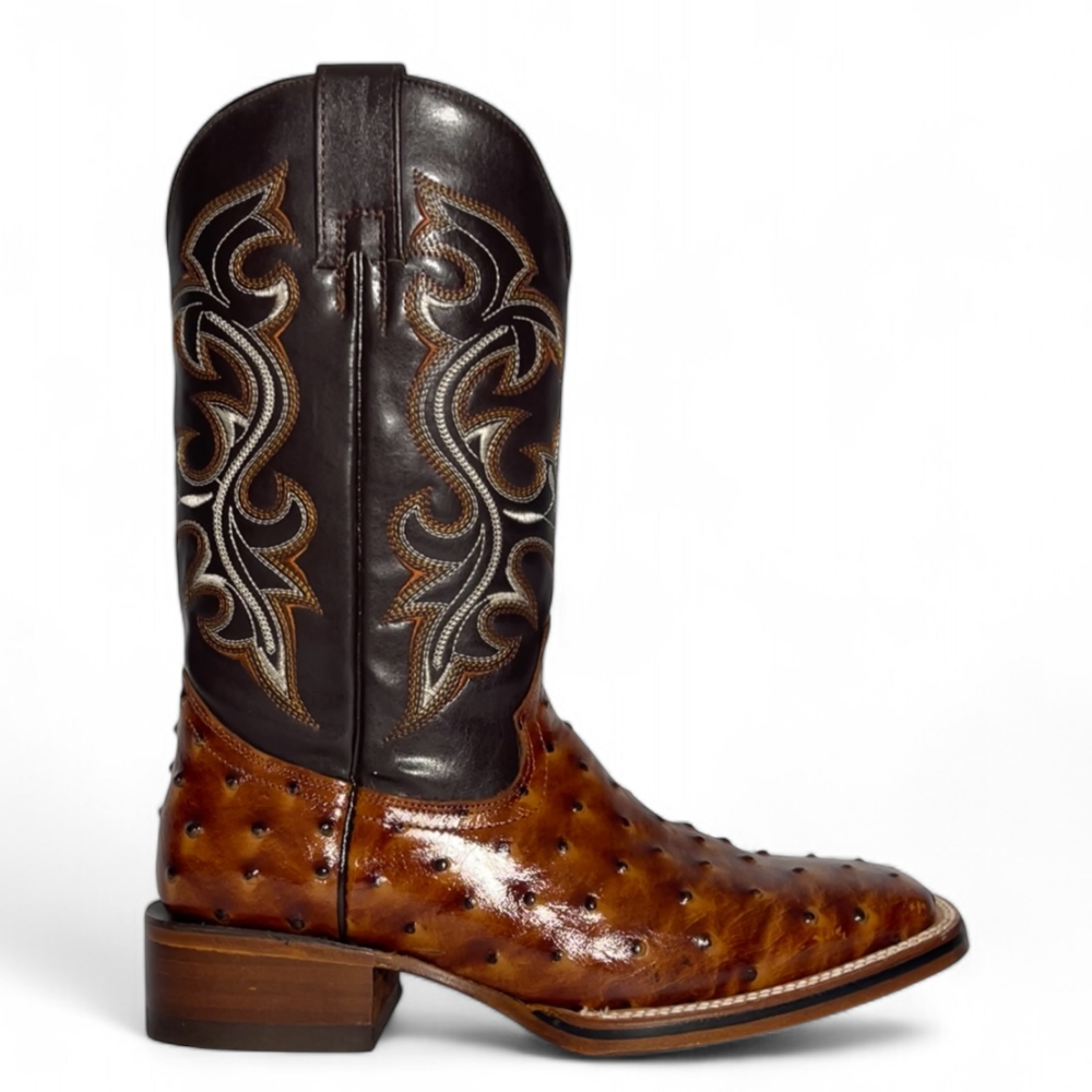 Botas La Sierra/Carreta Boots Aveztruz Imitacion “Miel” Wide Square Toe