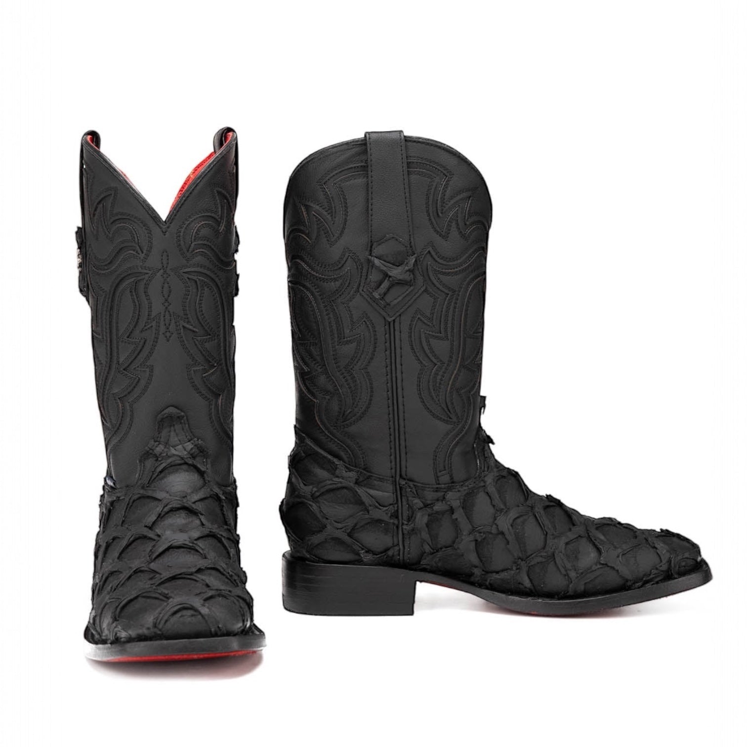 Rock’ Em Men’s Black Pirarucu Red Bottom Square Toe Boot