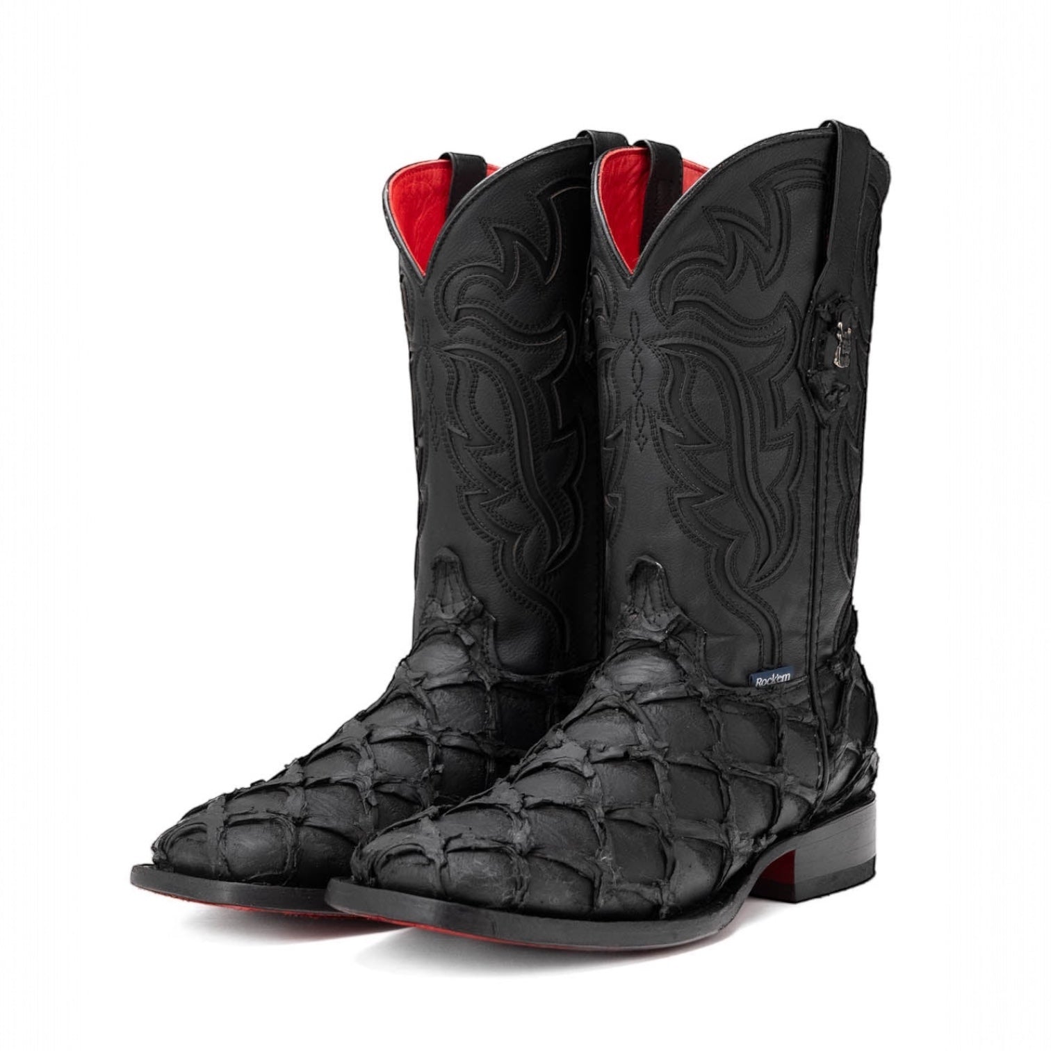 Rock’ Em Men’s Black Pirarucu Red Bottom Square Toe Boot