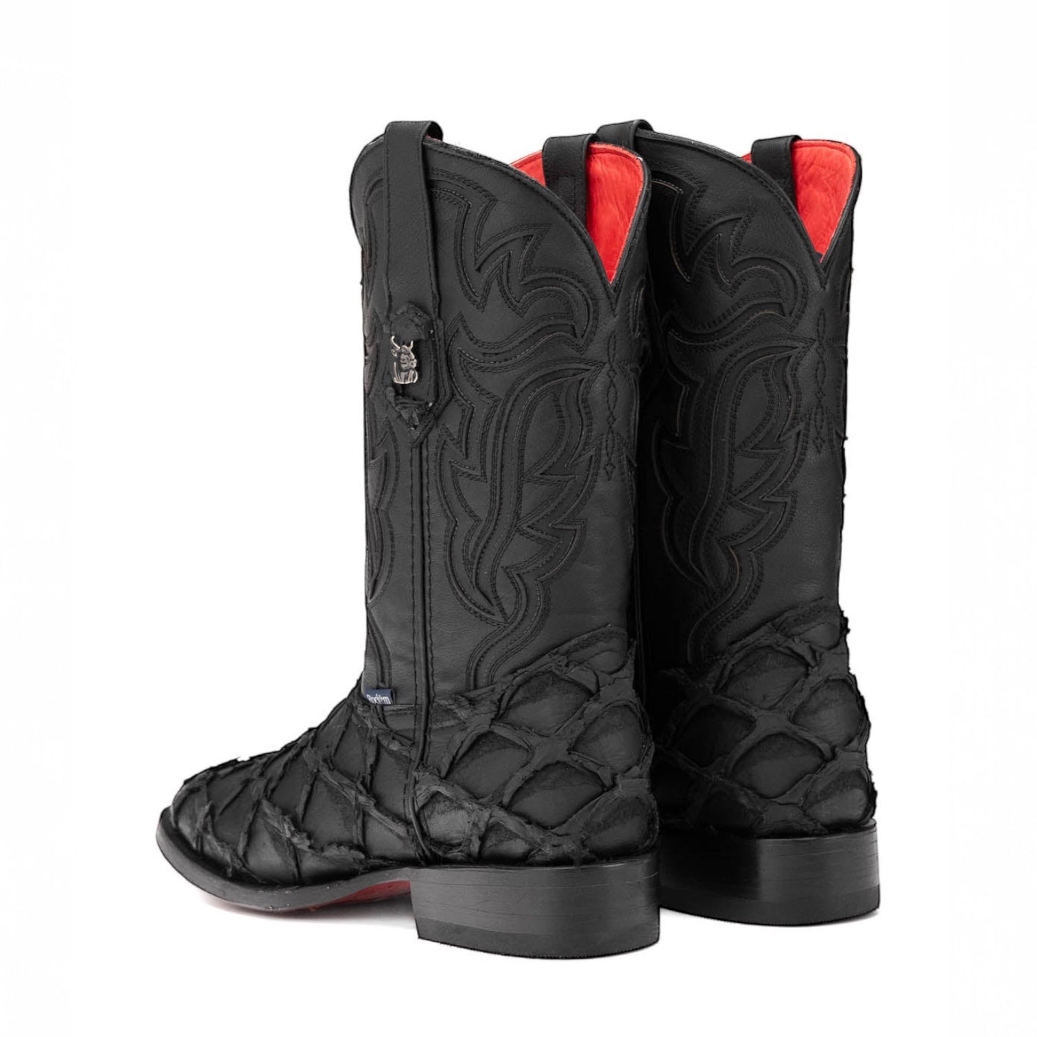 Rock’ Em Men’s Black Pirarucu Red Bottom Square Toe Boot