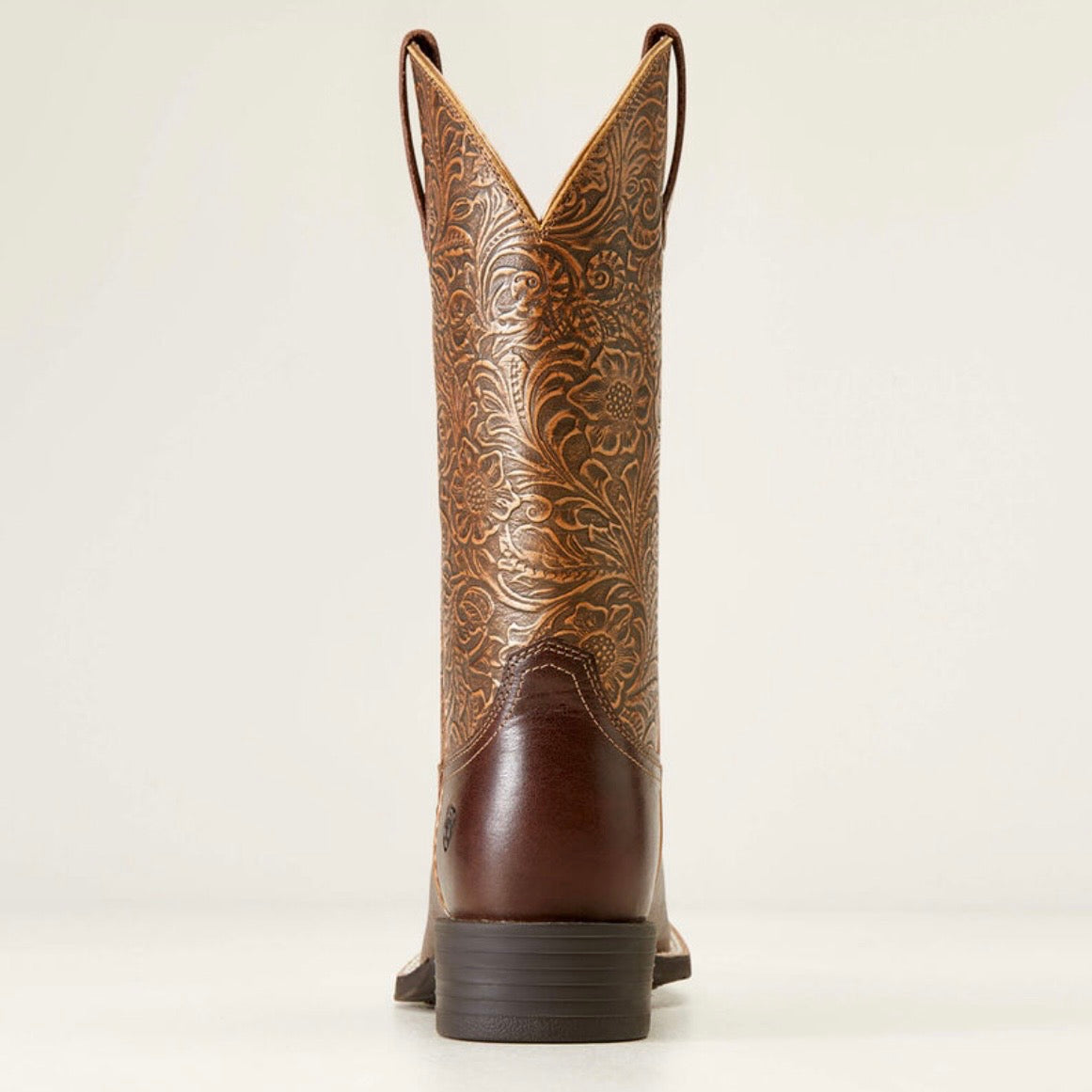 Women’s Ariat Round Up Wide Square Toe Western Boot Arizona Brown Copper Floral Embossed