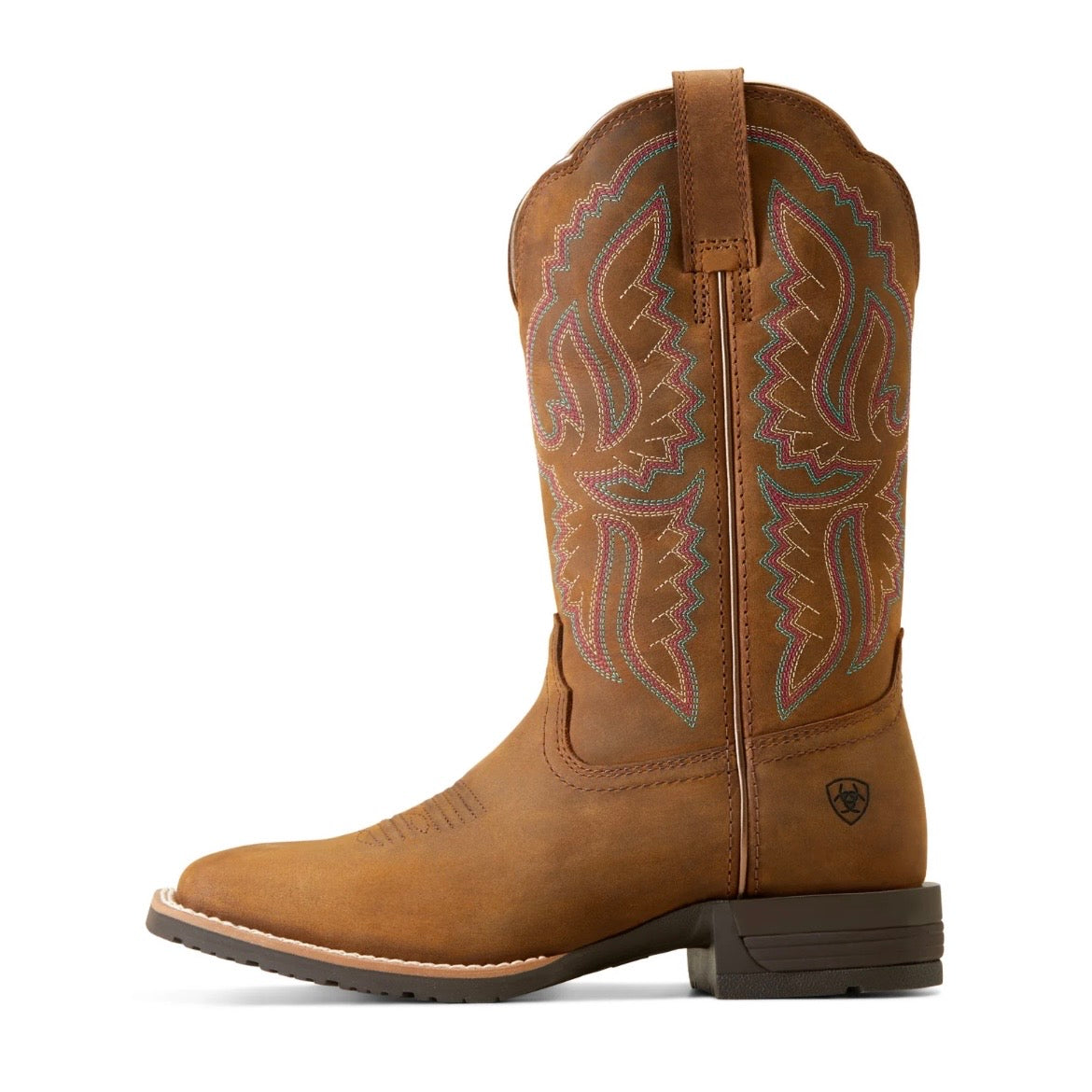 Women’s Ariat Hybrid Ranchwork Wide Square Toe Western Boot Distressed Tan