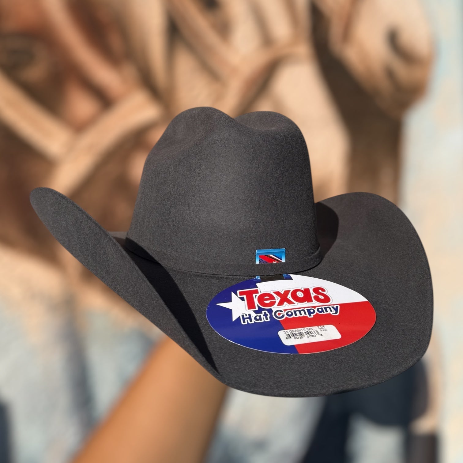 Tejana Texas “Granite Gray” horma Vaquera Copa Mediana Falda 41/4” Lana