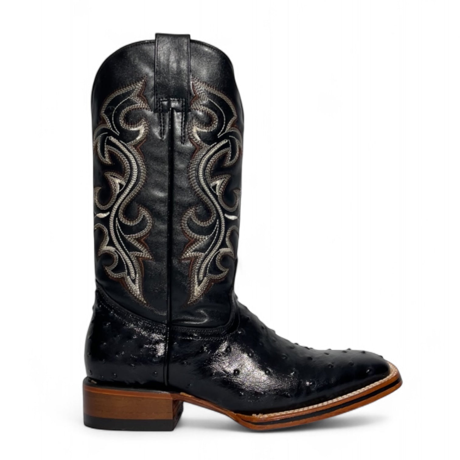 Botas La Sierra Boots Imit. Aveztruz Negro Wide Square Toe