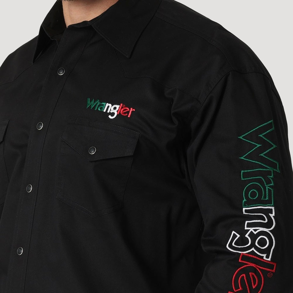 Men’s Wrangler Mexico Logo Black Western Snap Shirt