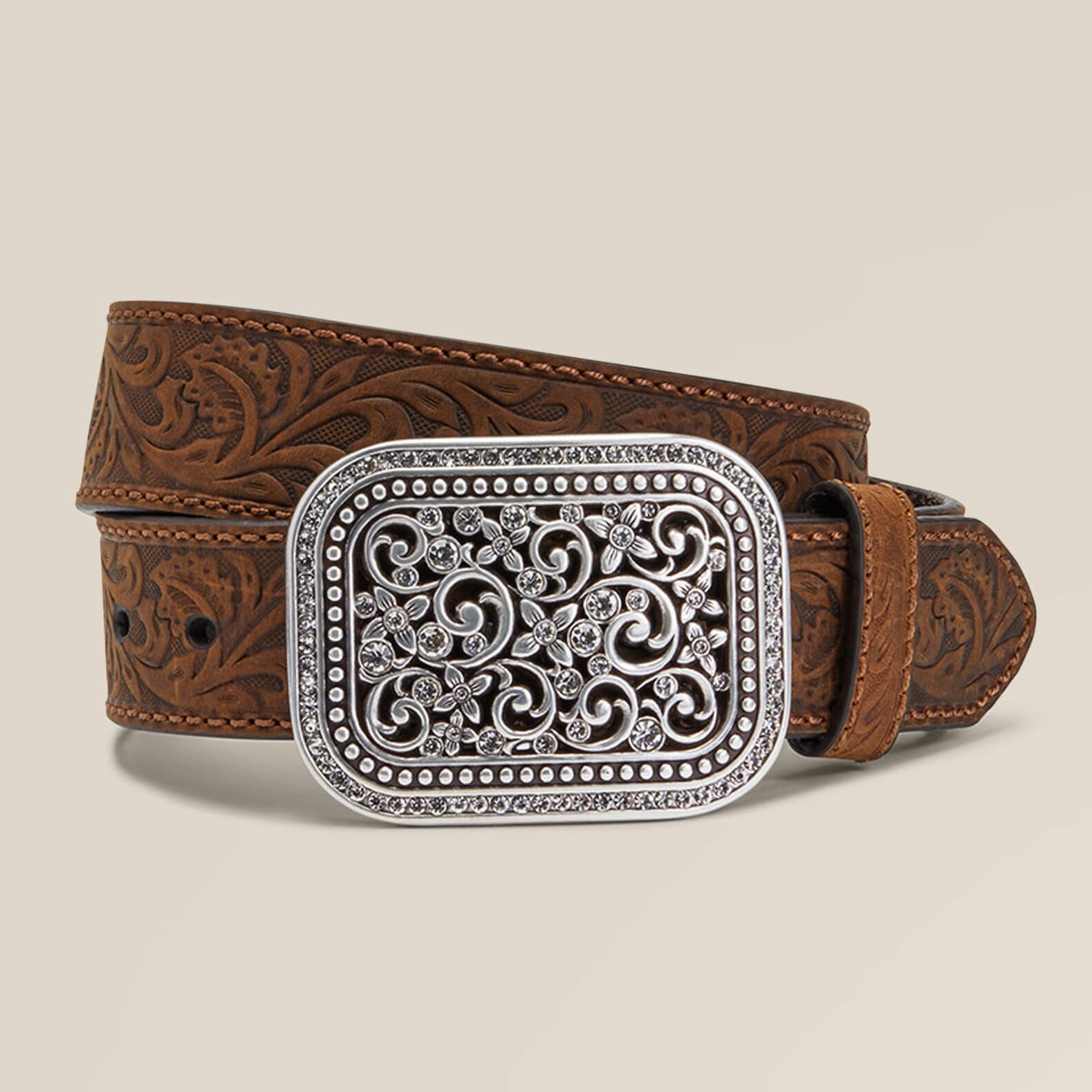 Ariat Medium Brown Floral Belt